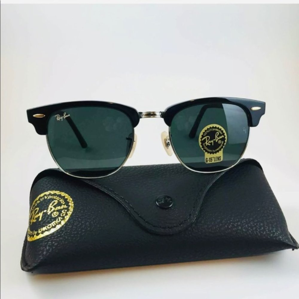 Ray Ban RB3016 Classic Retro Punk Clubmaster Sunglasses Black Silver Dark Lens - Picture 2 of 6